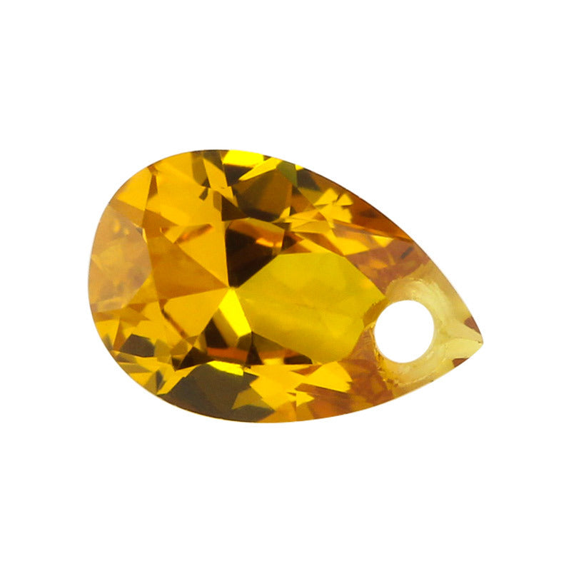 单孔梨形22#黄刚玉裸石戒面 水滴形刚玉合成黄色宝石