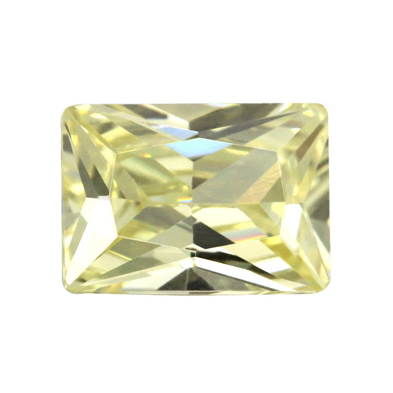 鹅黄色长方形直角车花锆石CZ裸石批发 柠檬黄色水钻DIY