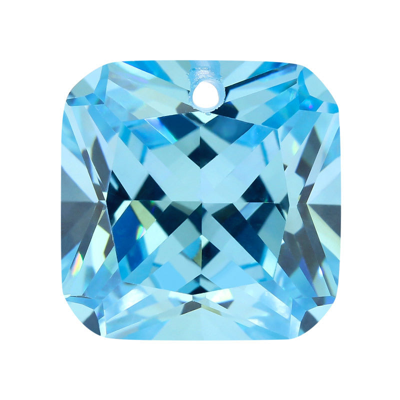 边线中间单孔正方形倒角车花浅海蓝锆戒面裸石 浅海兰色