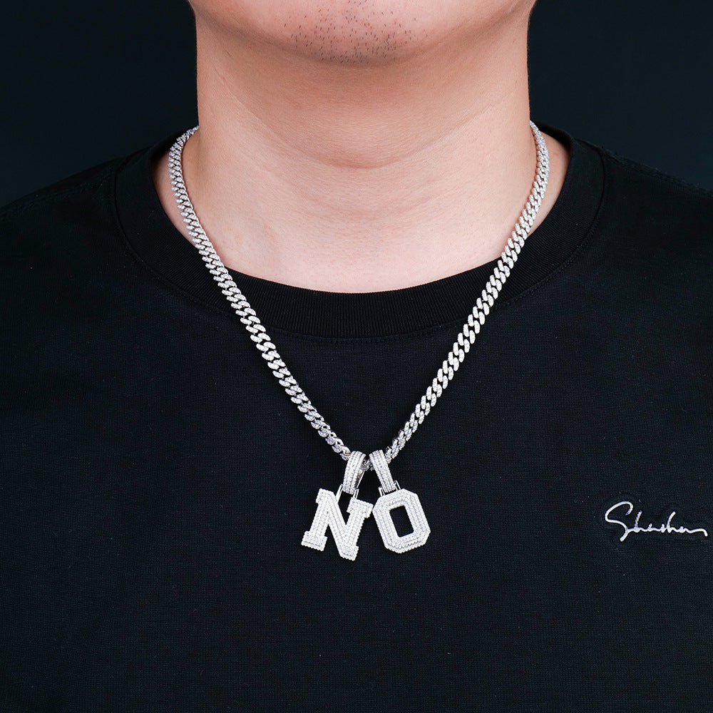 跨境欧美新款满莫桑石字母项链26英文字吊坠嘻哈潮流饰品批发