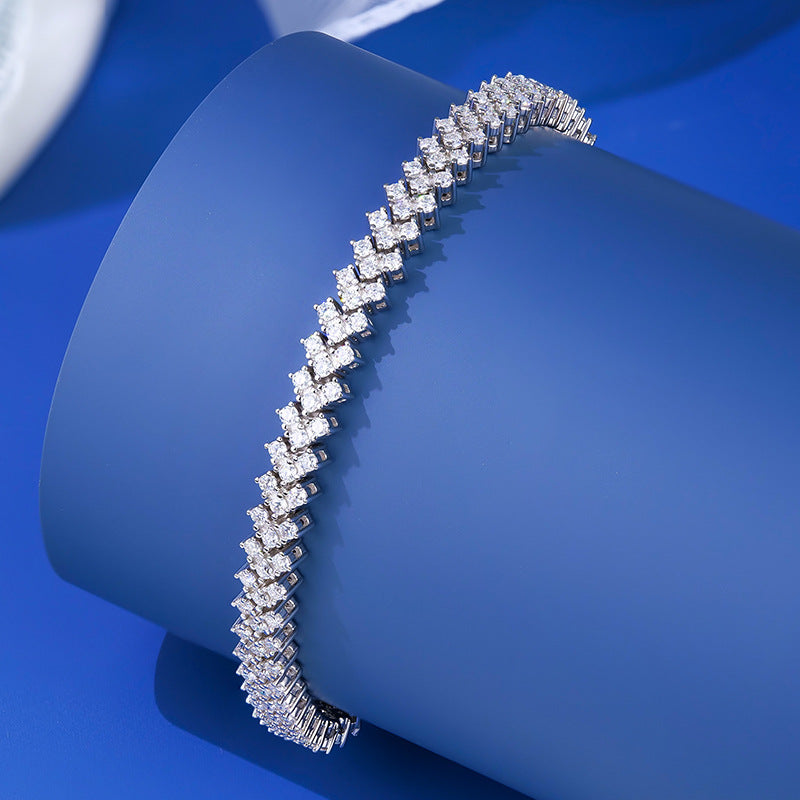 跨境莫桑石手链ins小众设计女生银单排网球链爱心简约气质手饰品