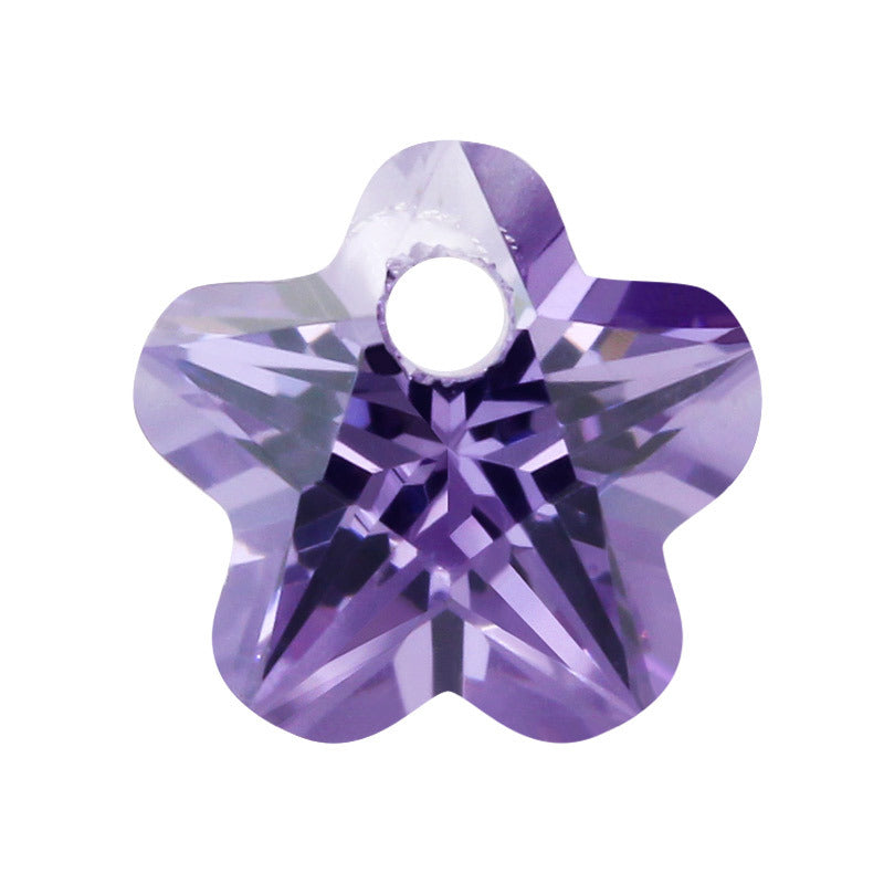 单孔五角梅花形浅紫红色锆石裸石 人造皓石CZ仿钻批发