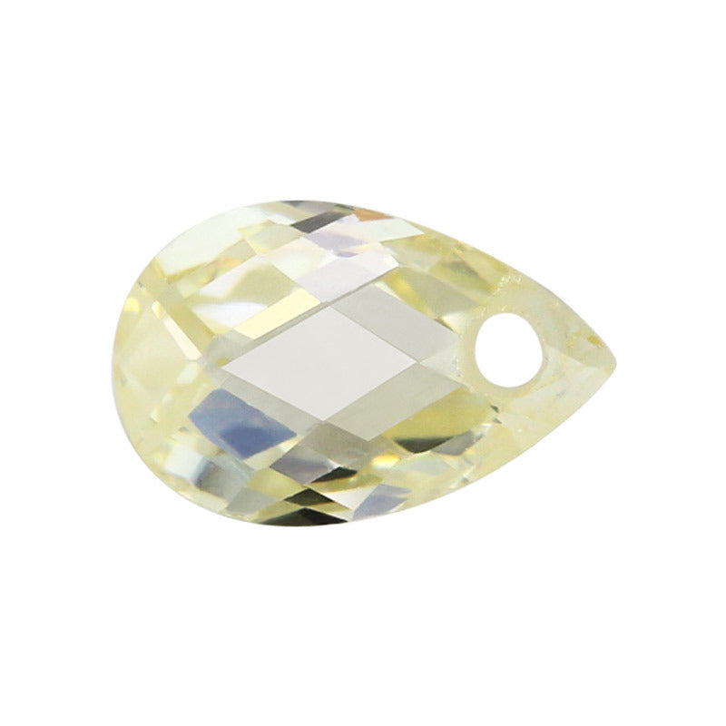 单孔梨形双龟鹅黄色格子面人造锆石 水滴形DIY配件串珠