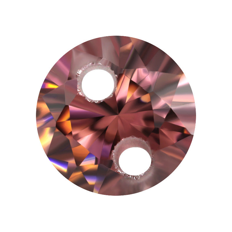 双孔圆形胭锆石裸石 打孔彩色合成立方氧化锆裸钻胭脂色