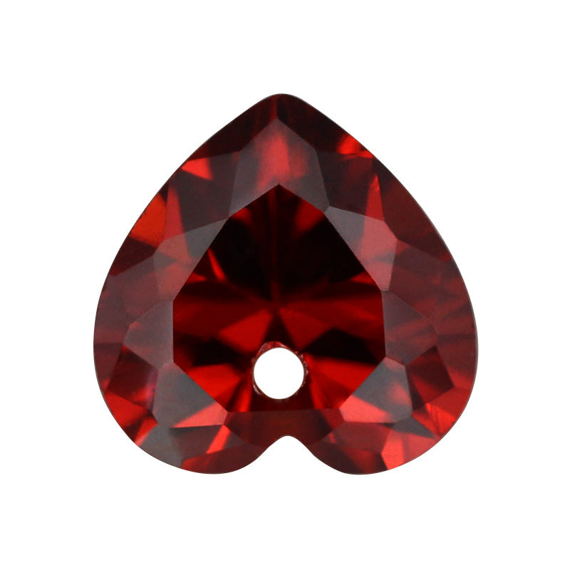 中间单孔石榴红桃心形锆石裸石 打洞人造彩色宝石皓石