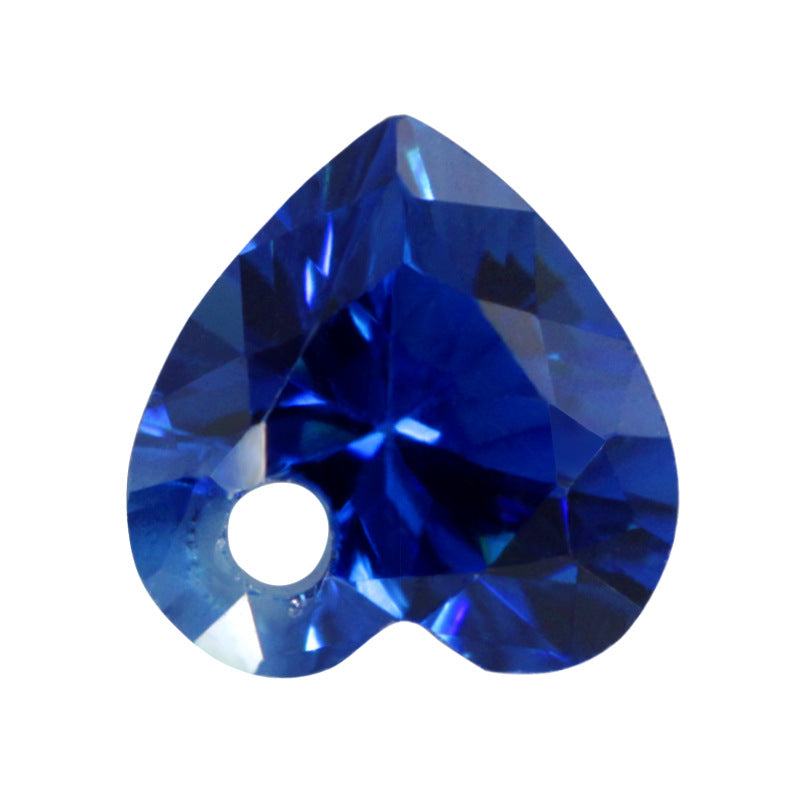 单孔桃心形蓝锆石裸石 打孔心形人造兰色宝石立方氧化皓