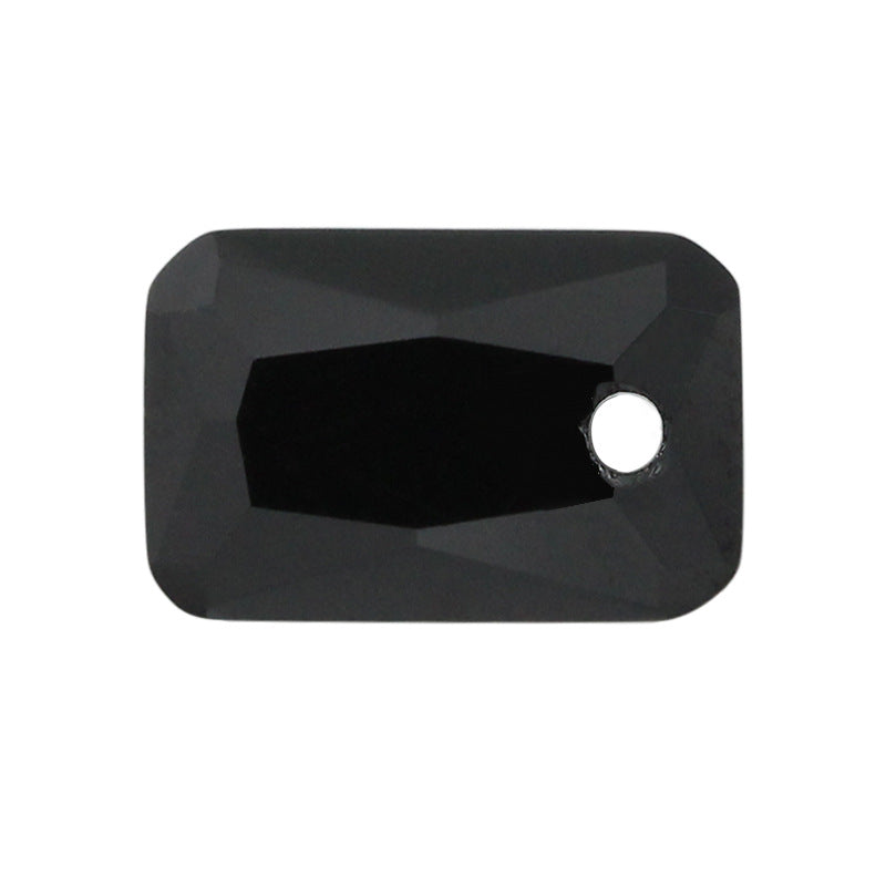 中间孔长方倒角车花黑色锆石 带孔小八角人造宝石CZ裸石