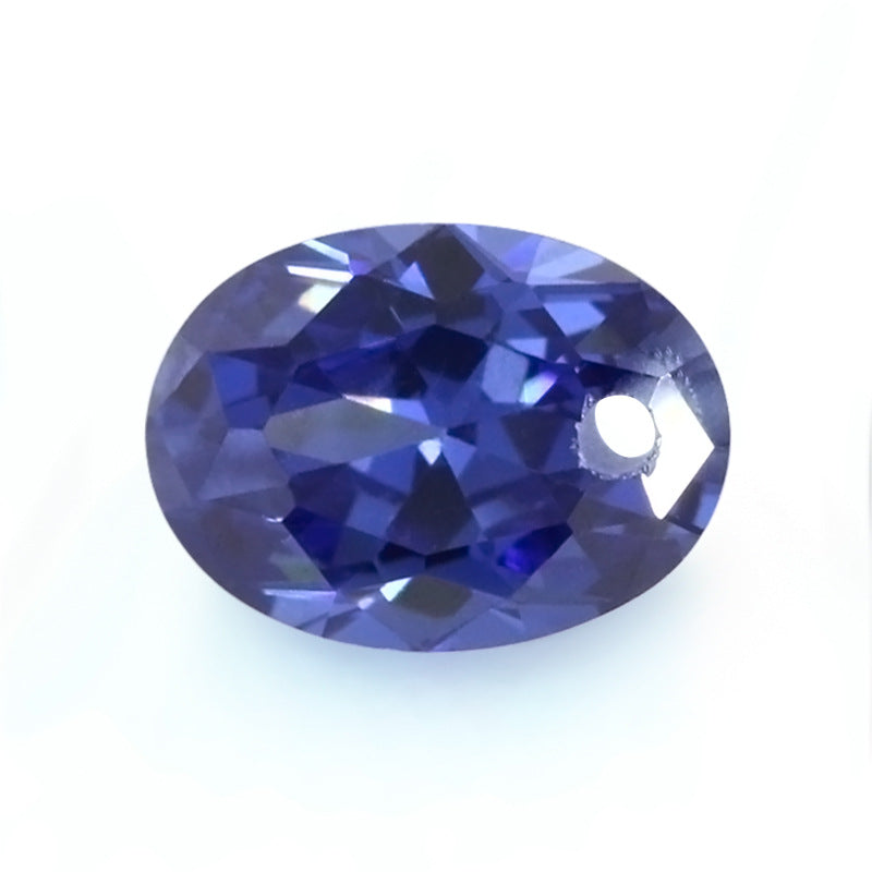 单孔蛋形坦桑色锆石裸石 椭圆形带孔坦桑兰CZ皓合成宝石