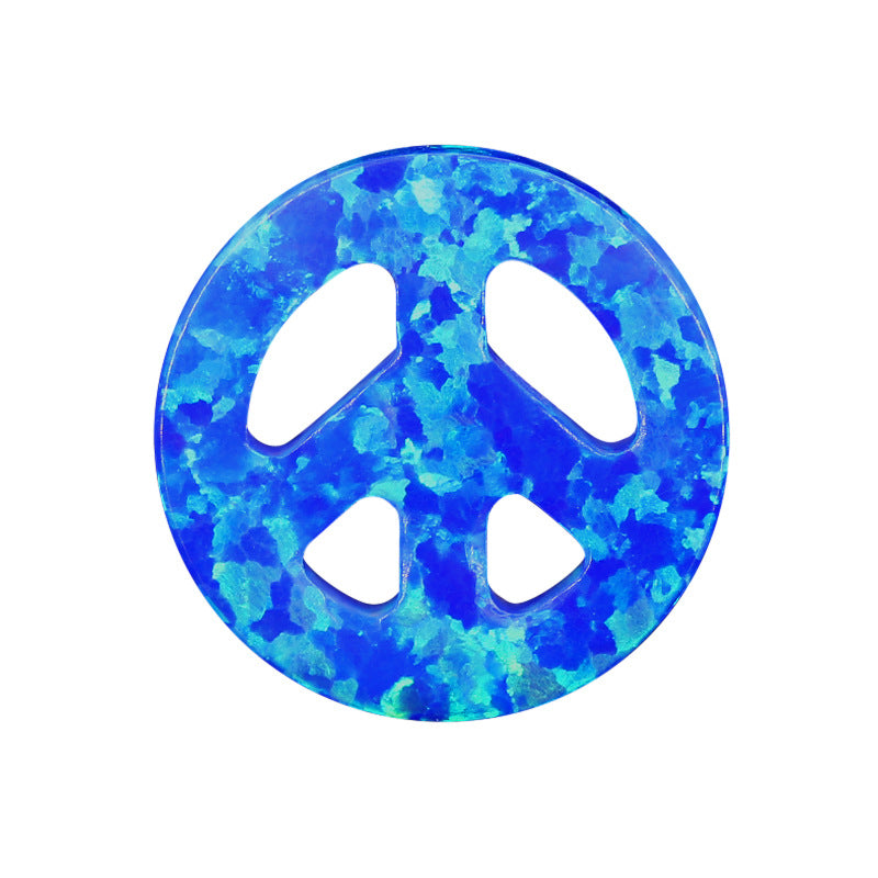 合成澳宝欧泊石OPAL 蓝色和平标志双孔耳钉吊坠戒面OP05