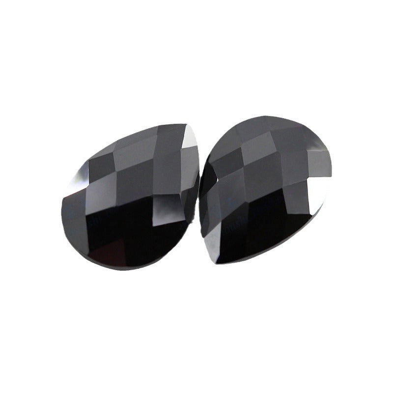 梨形黑色双龟面锆石裸石 水滴形格子面黑锆CZ戒面批发