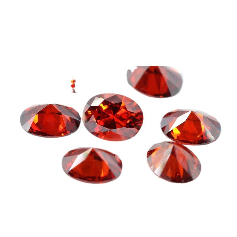 蛋形石榴红色锆石裸石 人造椭圆形大红色CZ皓石戒面批发