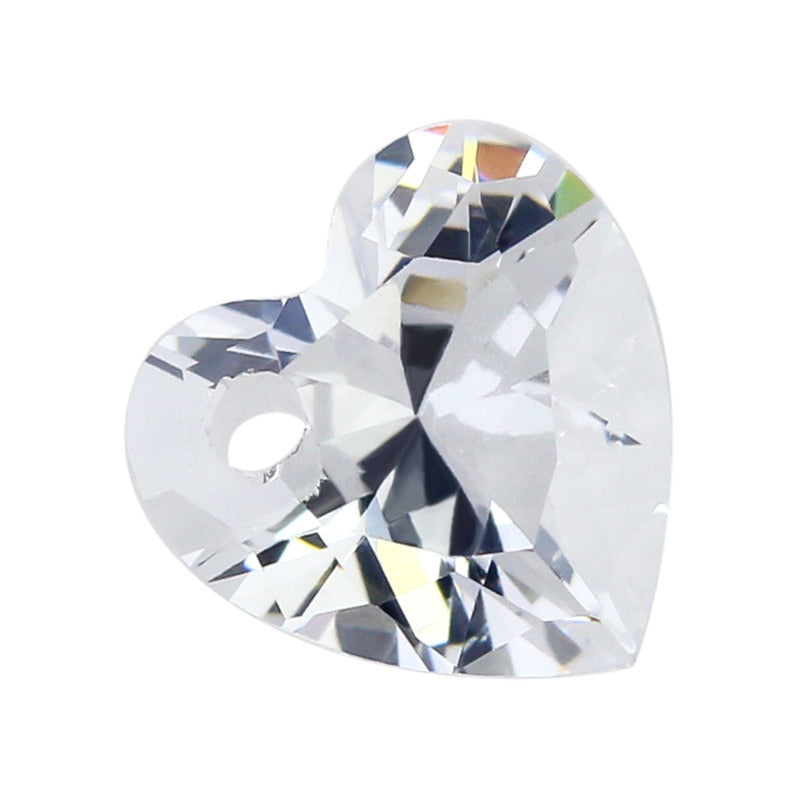 左边单孔心形白色锆石裸石 无色透明人造尖底宝石打孔