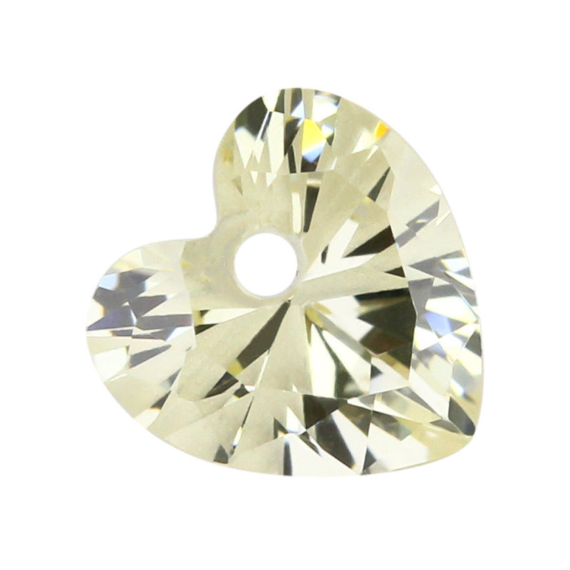 中间单孔桃心形鹅黄锆戒面裸石 桃心形柠檬黄色锆石镶嵌