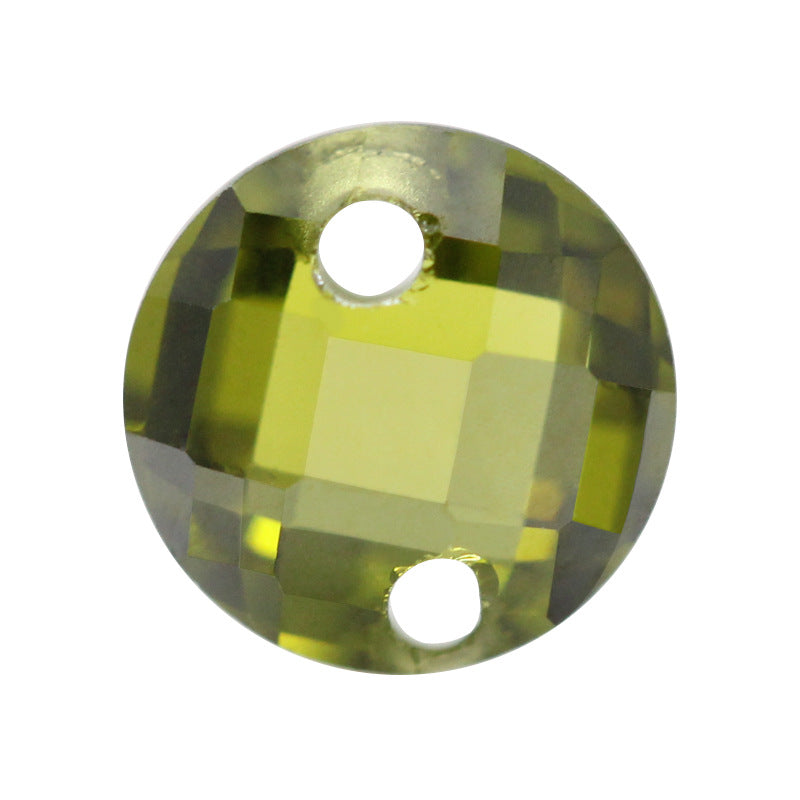 双孔圆形橄榄绿色双龟面锆石裸石 格子面人造CZ宝石打孔