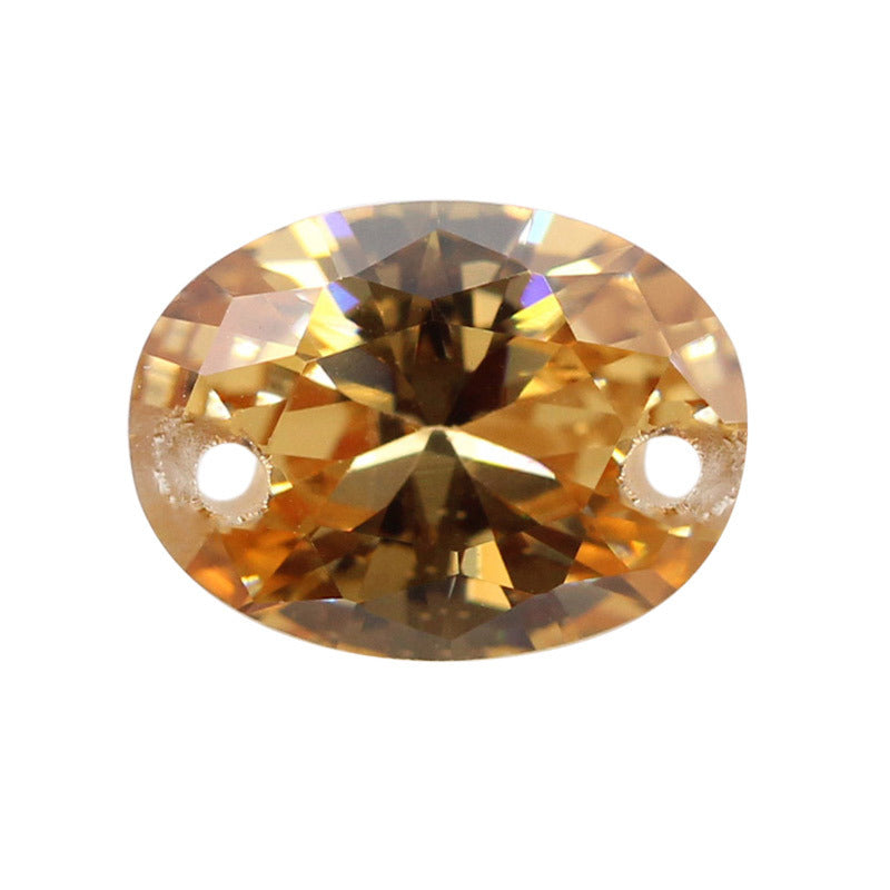 双孔蛋形香槟色锆石裸石 椭圆形合成彩色宝石戒面打孔CZ