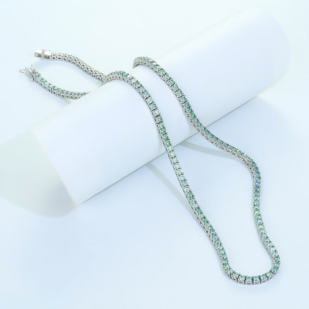 5MM跨境满镶莫桑石项链简约高级感S925银彩色网球项链配饰女长款