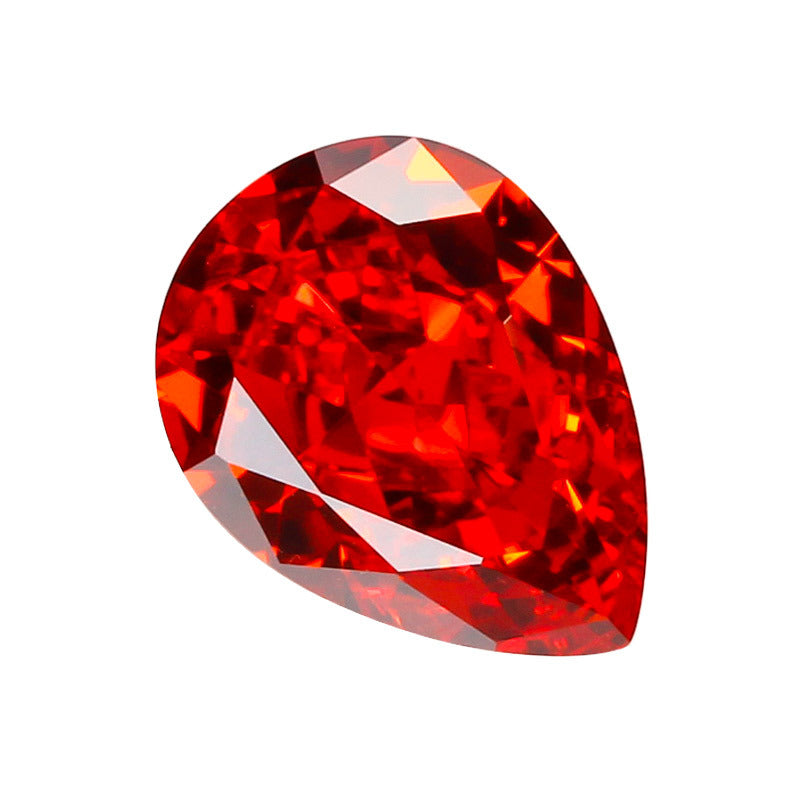 9A梨形冰花切帕德玛高碳钻 红色水滴形锆石CZ裸石戒面主