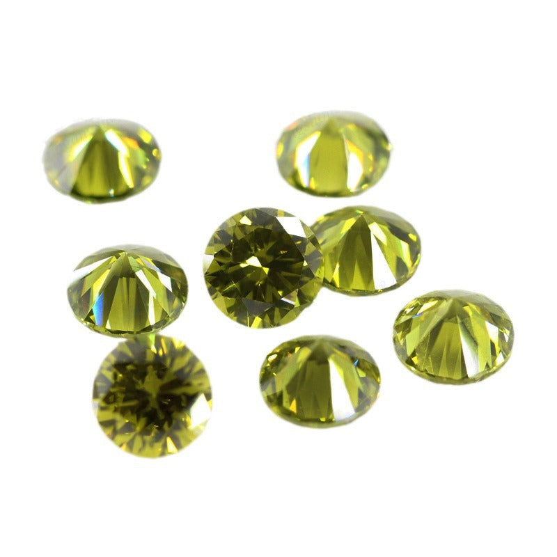 5A橄榄绿色锆石裸石批发 圆形戒面人造彩色锆石主石戒面