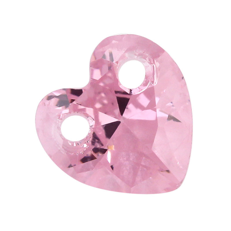 双孔心形粉红色锆石单孔裸石 桃心形宝石批发戒面打孔