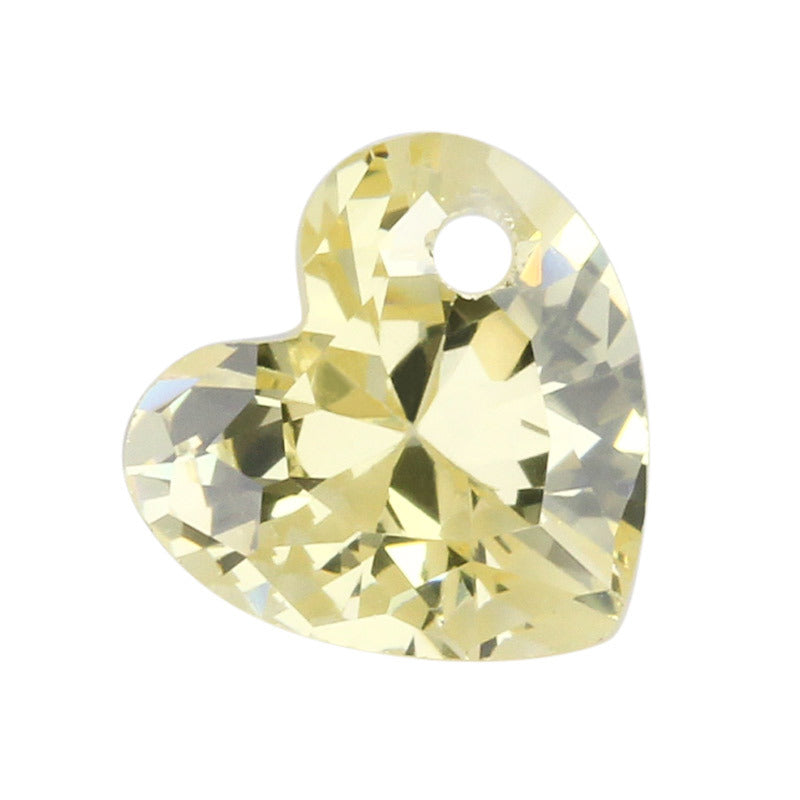 单孔桃心形鹅黄锆戒面裸石 心形柠檬黄色锆石镶嵌主石