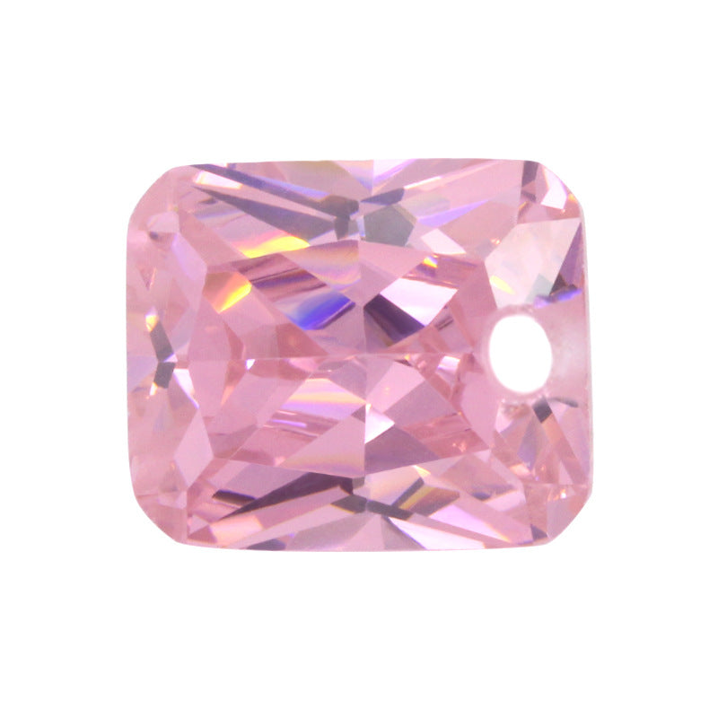 中间孔长方倒角车花粉红色锆石 带孔小八角人造粉红锆石