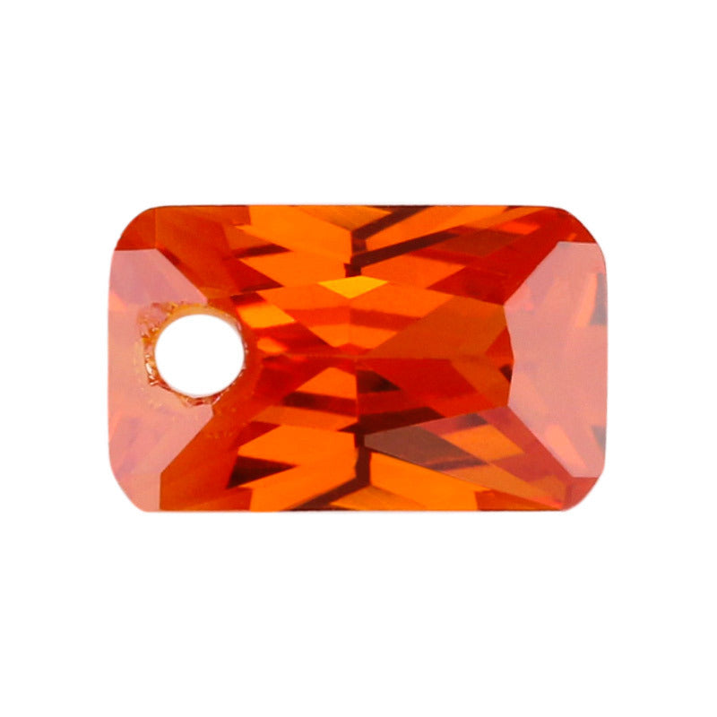 长方倒角车花桔红色锆石中间孔 带孔人造立方氧化锆裸石