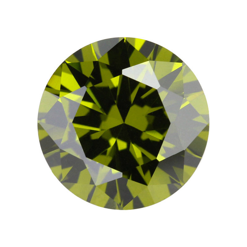 橄榄绿色锆石裸石批发 圆形戒面人造彩色AAA锆石裸钻