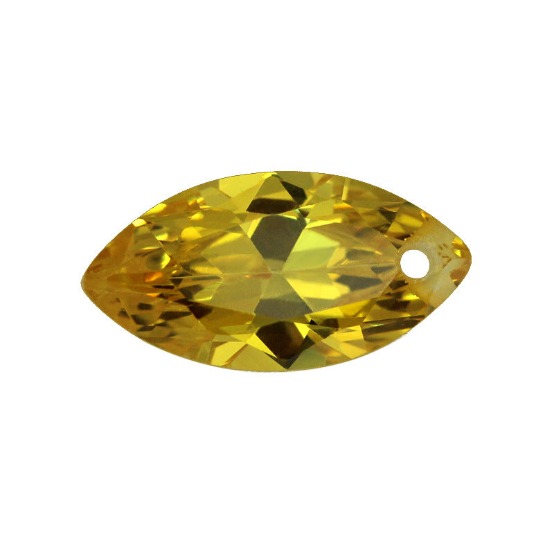 单孔马眼金黄色锆石CZ宝石裸石戒面 树叶形带孔锆镶耳环