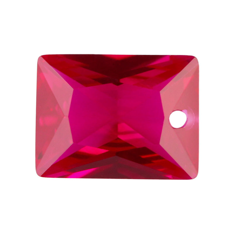 短边中间单孔长方形直角车花5#红刚玉戒面 合成Ruby红宝