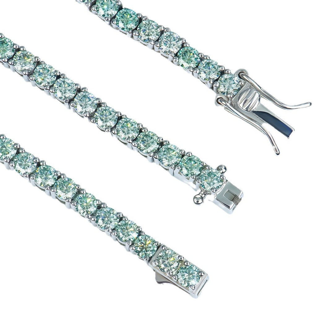 3mm新款跨境莫桑石网球项链蓝绿项链嘻哈潮流饰品