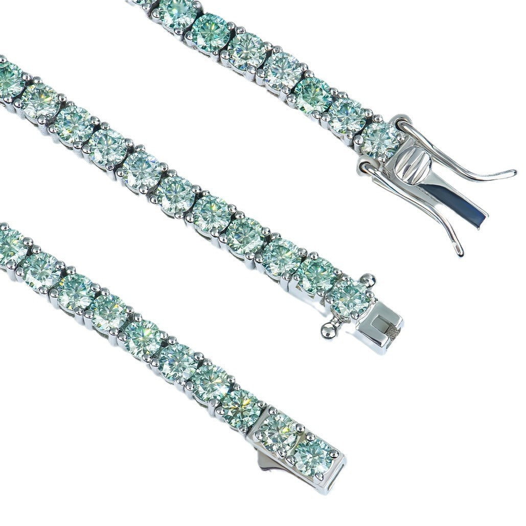 3mm新款跨境莫桑石网球项链蓝绿项链嘻哈潮流饰品