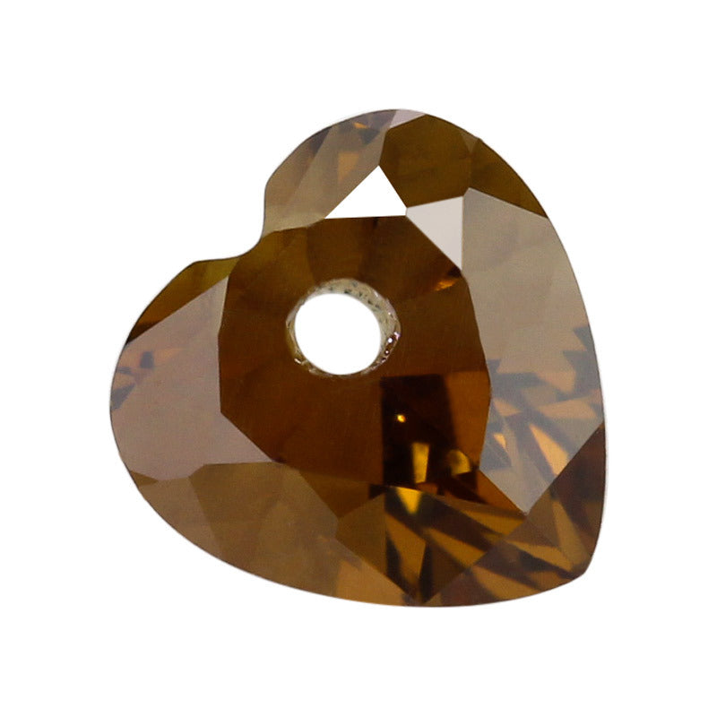 中间单孔咖啡色心形锆石裸石 人造尖底CZ饰品戒面彩色
