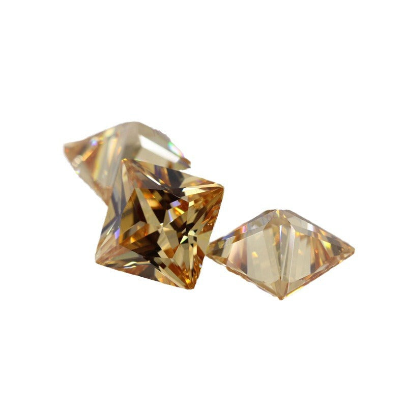正方形直角香槟色锆石裸石 公主方CZ宝石戒面首饰批发