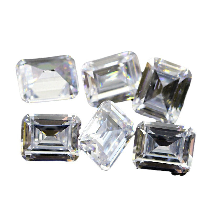 长方倒角车平白色锆石裸石 透明色祖母绿切割皓石CZ戒面