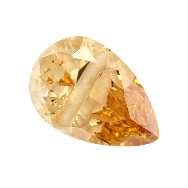 横穿孔梨形香槟色锆石裸石 水滴形单孔合成CZ戒面宝石