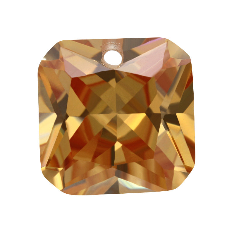 单孔正方倒角香槟色锆石裸石 边线中间孔人造CZ皓石戒面