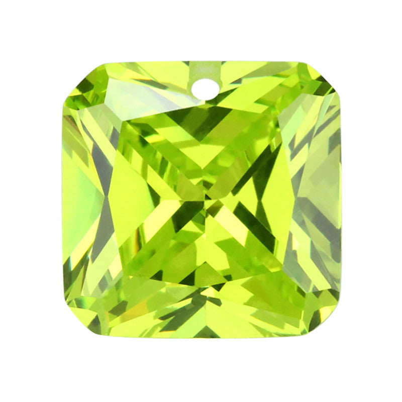 单孔正方形倒角苹果绿锆石 果绿锆裸石合成皓石CZ批发