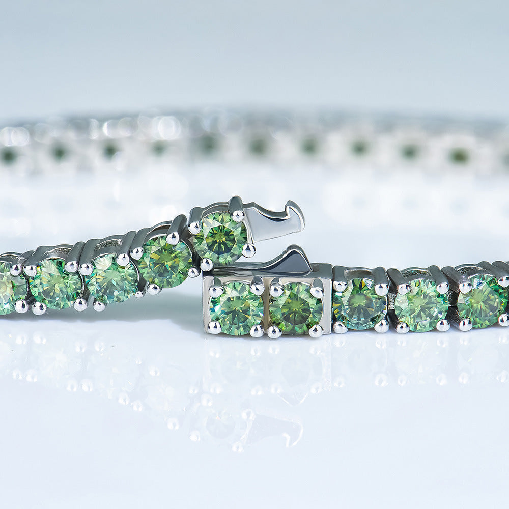 5MM跨境满镶莫桑石项链简约高级感S925银彩色网球项链配饰女长款