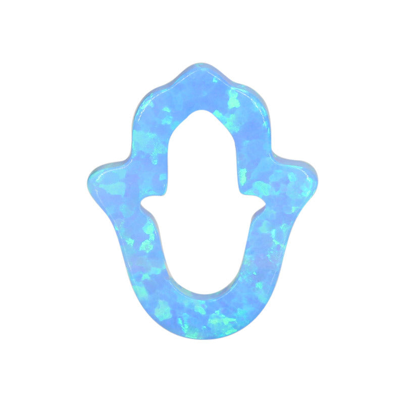 合成澳宝欧泊石OPAL 镂空手掌双孔平底裸石戒面项链OP06