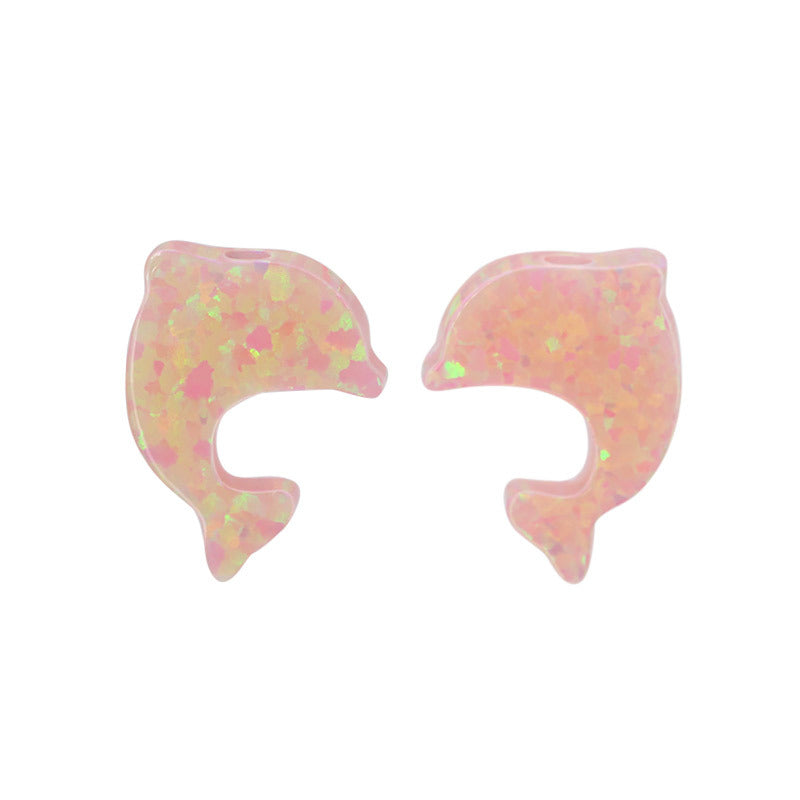 合成澳宝欧泊石OPAL海豚 单孔素面平底裸石戒面项链OP08