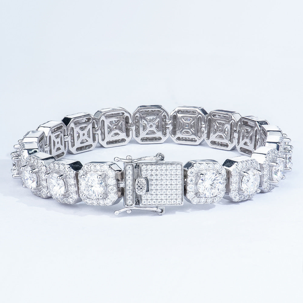 跨境方糖手链莫桑石冰糖手链个性潮人嘻哈手链男士潮酷