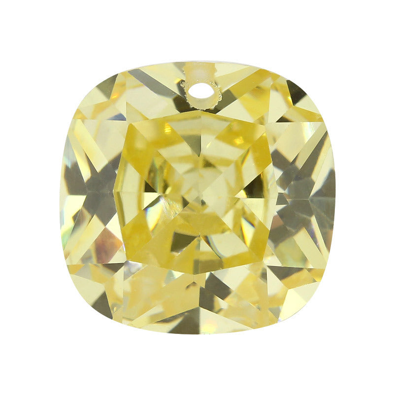单孔肥正方形鹅黄色锆石裸石批发 枕形柠檬黄戒面CZ皓石
