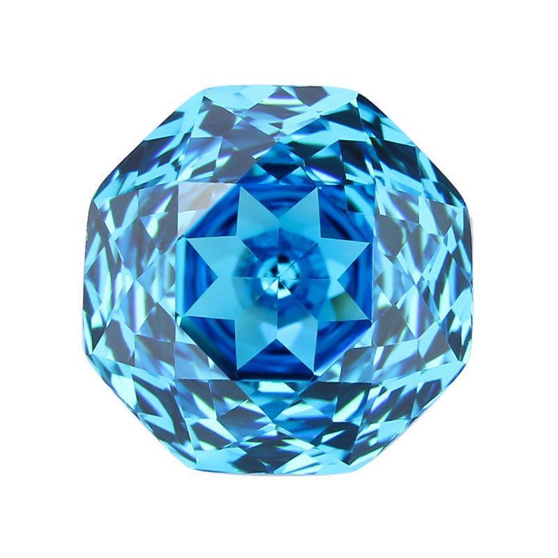 海蓝色千禧玫瑰切高碳钻 八边形锆石裸石戒指美甲直播