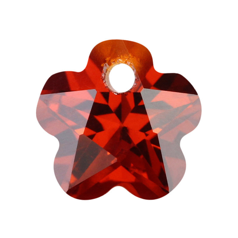 单孔五角梅花形石榴红色锆石裸石 人造皓石CZ仿钻批发