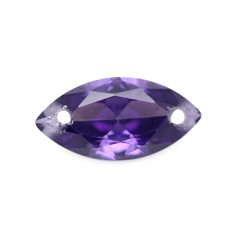 双孔石马眼紫红色锆石戒面裸石 树叶形打孔人造CZ皓石