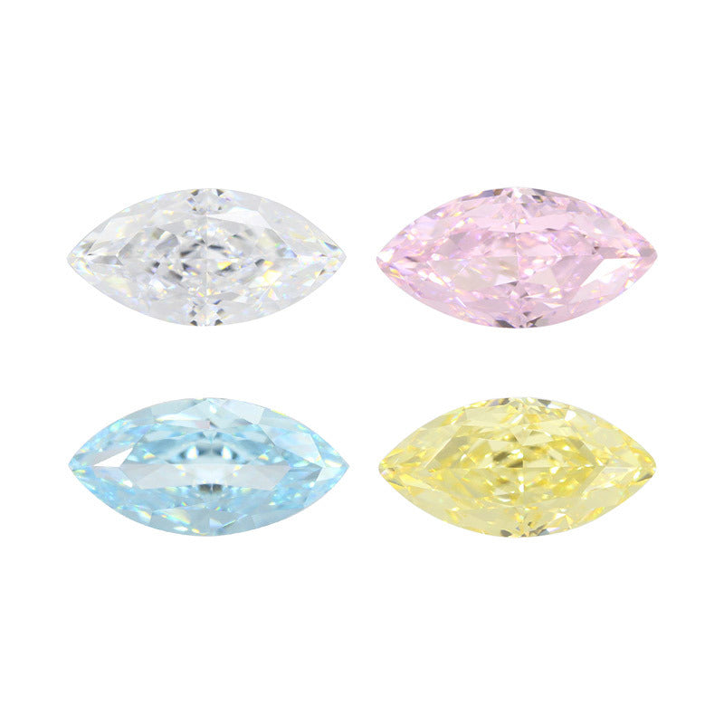 9A彩色马眼形冰花切高碳钻 树叶型锆石CZ裸石戒面主石