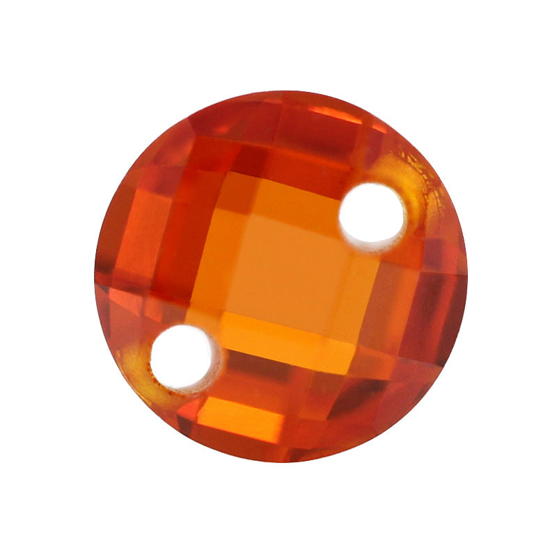 双孔圆形橘红色双龟面锆石裸石 格子面桔红色宝石打孔