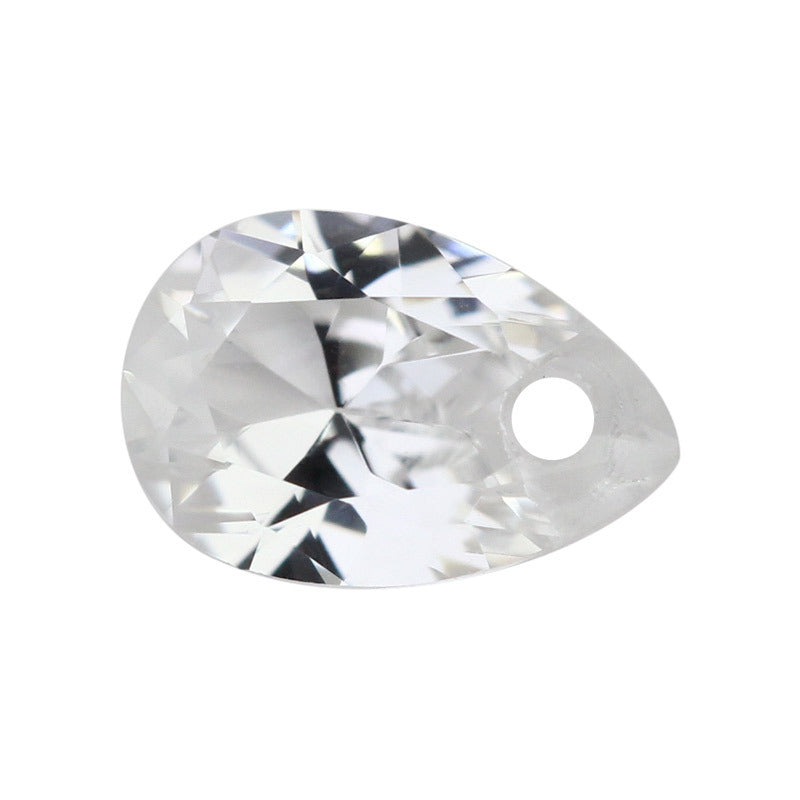 单孔梨形12#白刚玉戒面裸石尖底 水滴形人造白蓝宝首饰