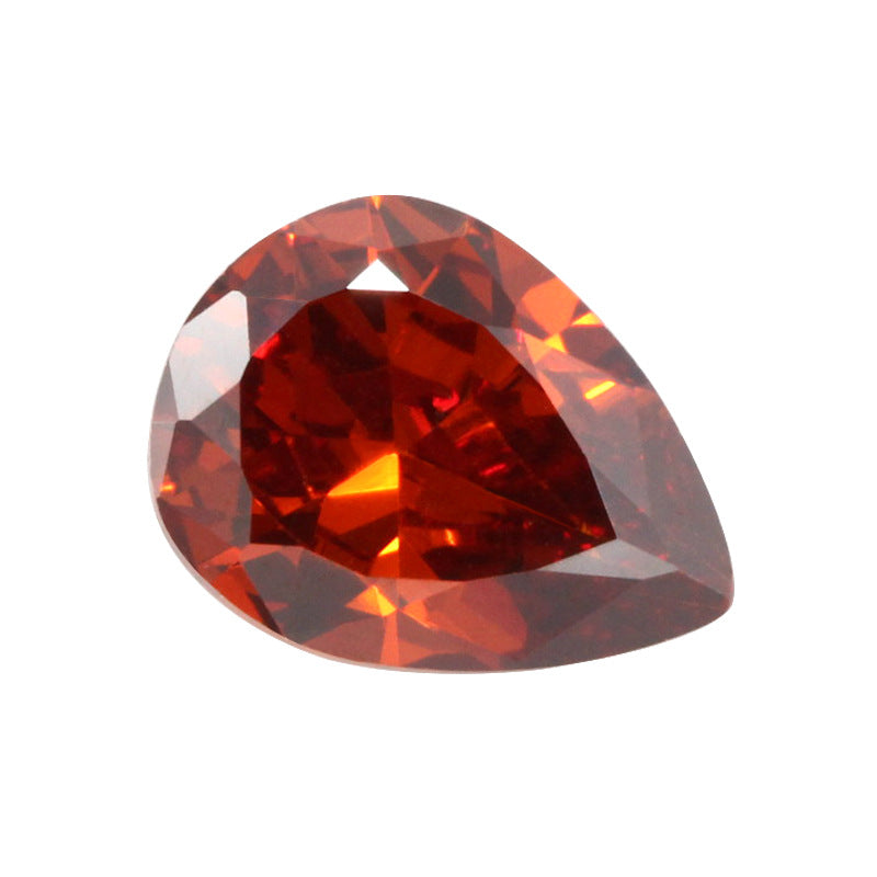 梨形浅石榴红色锆石戒面裸石 水滴形人造宝石镶饰品主石