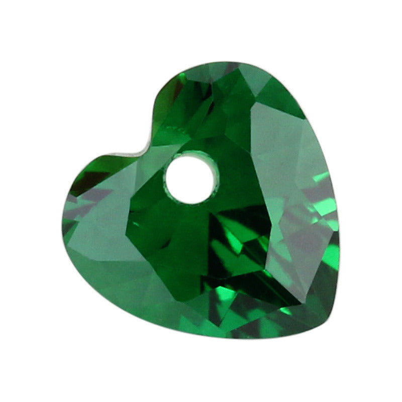 中间单孔心形绿色锆石戒面裸石 尖底皓石CZ合成宝石